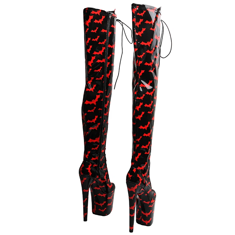 Leecabe 20CM/8Inch Patent Upper Bat Pattern Platform High Heels Platform Disco Party Shoes Thigh High Boot Pole Dance Boot