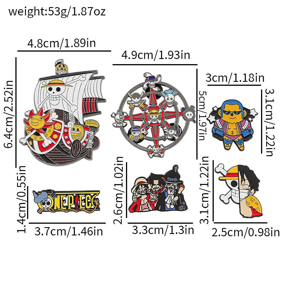 6pcs One Piece Inspired Enamel Pins Set Anime Luffy Pirate Themed Pins for Backpack Clothing Manga Fan Collection Gifts