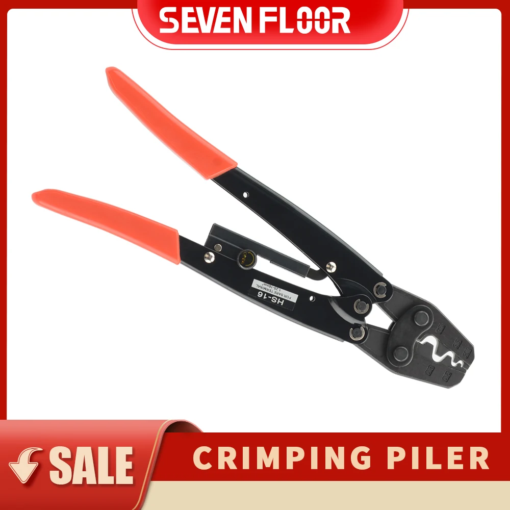 HS16 Ratchet Crimping Tool Crimper Plier for Non-Insulated Terminals AWG 16-6, Polished Jaw Pressure Adjustable Wire Crimp Tool