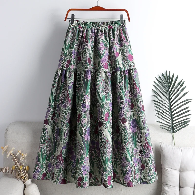 New Luxury Floral Embroidered Women Skirts Jacquard 2026 Fashion Summer Chic Flare Falda Larga Ball Gown Long Skirt S220101