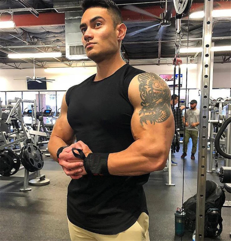 Summer Men's Sports Fitness Running Vests Cotton Round Neck Sleeveless T-Shirt Jogger Gym Bodybuilding Basketball Training Shirt