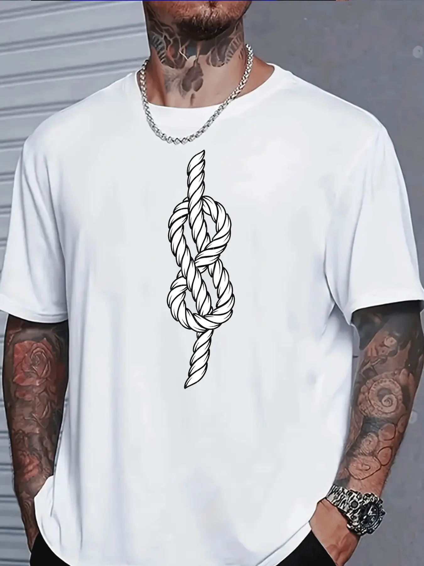 Navy Summer Mens Tee Nautical Rope Knot Print Short Sleeve Casual Top For Sailor Ocean Fans Male Soft Daily Street Fashion Wear