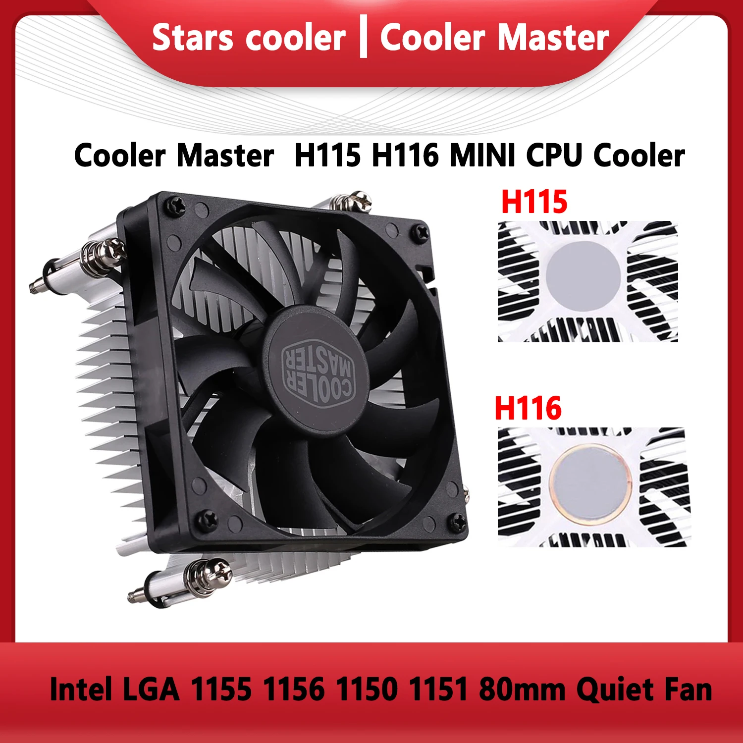 Cooler Master H115/ H116 MINI CPU Cooler For all-in-one machine MINI PC box For Intel LGA 1155 1156 1150 1151 ，80mm Quiet fan