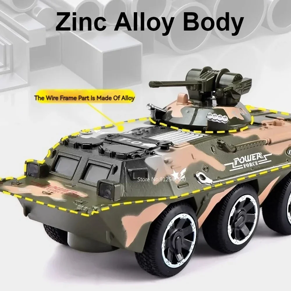 1:32 Scale Armored Personnel Carrier Model Car Toy Alloy Military Chariot Toy Models Music Light Pull Back Ornament Gift for Kid