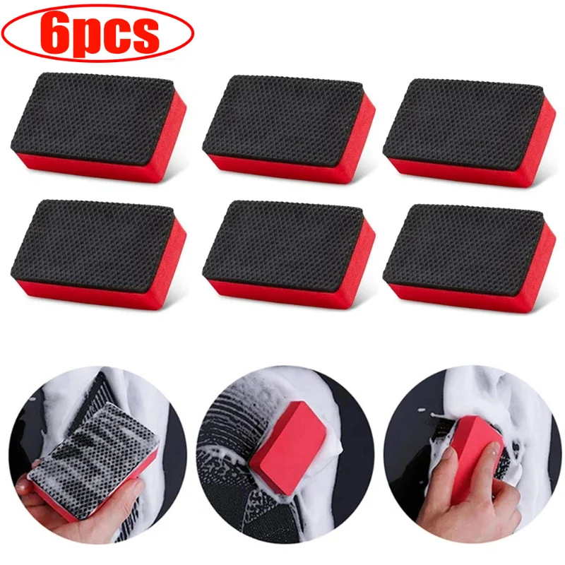 6Pcs Clay Bar Sponge Car Magic Clay Bar Pad Decontamination Sponge Block Cleaner Cleaning Wax Polish Pad Auto Washing Tool