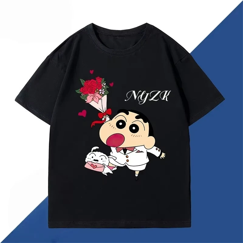 2026 New Summer Crayon Shin Chan Shiro Graphic Print Cotton Oversized Unisex Casual Tee For Die Hard Anime Fans Streetwear Tops