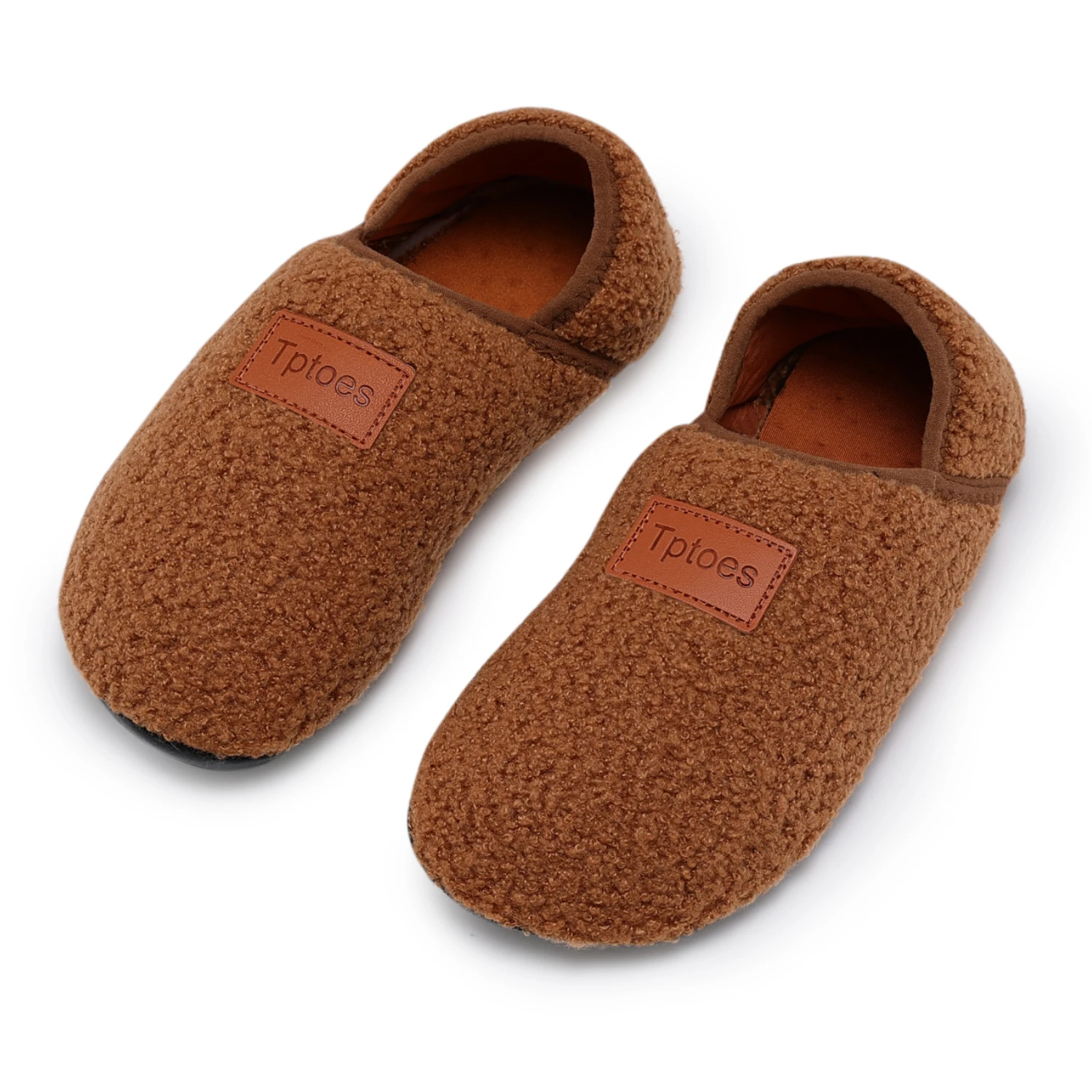 Unisex Kids Curly Teddy Fleece Closed Back House Slippers, Warm Slip-on Winter Indoor Shoes, Non-slip TPR Sole for Boys Girls