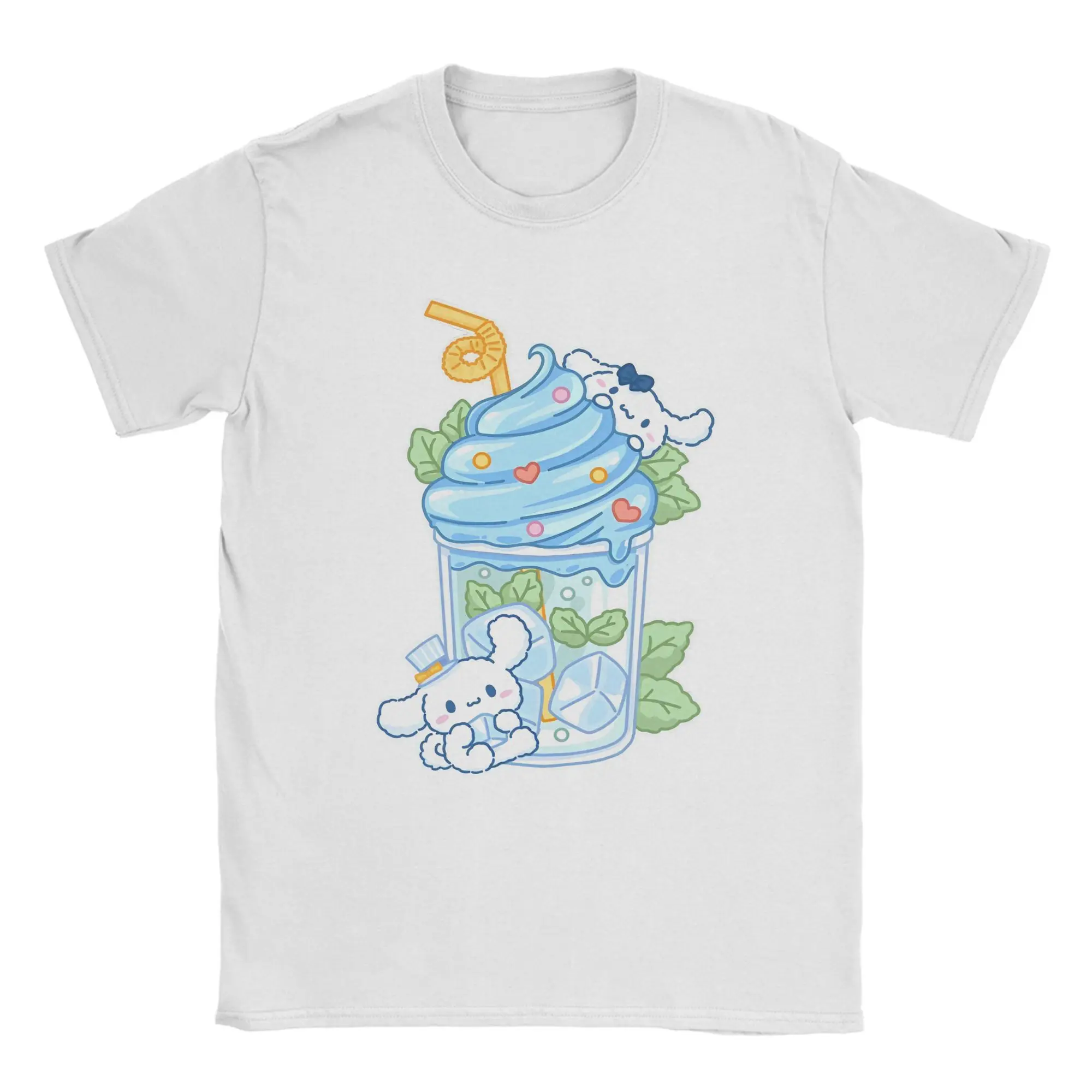 

Men T-Shirt Cinnamoroll Ice Cream Drinks Vintage Cotton Tees Short Sleeve T Shirts Crewneck Tops Gift Idea
