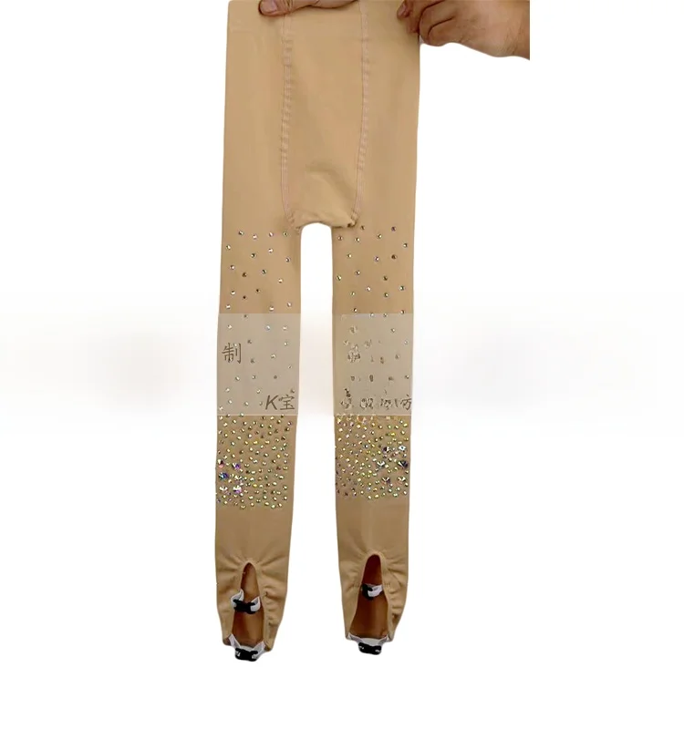 VALEVA Professional Children's Figure Skating Tights Base Layer Pants Skin Color Black Two Thicknesses Hand Sewn Rhinestones