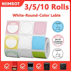 Niimbot White Label Paper Adhesive Round Color Stickers Waterproof UV Blank Label Paper Roll For B1/B21/B3S Thermal Label Printe