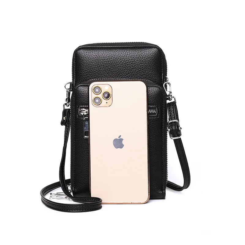 Classic Black 2023 Trend borsa a tracolla piccola in morbida pelle da uomo con cerniera portafoglio porta carte di credito tascabile per telefono con cinturino lungo