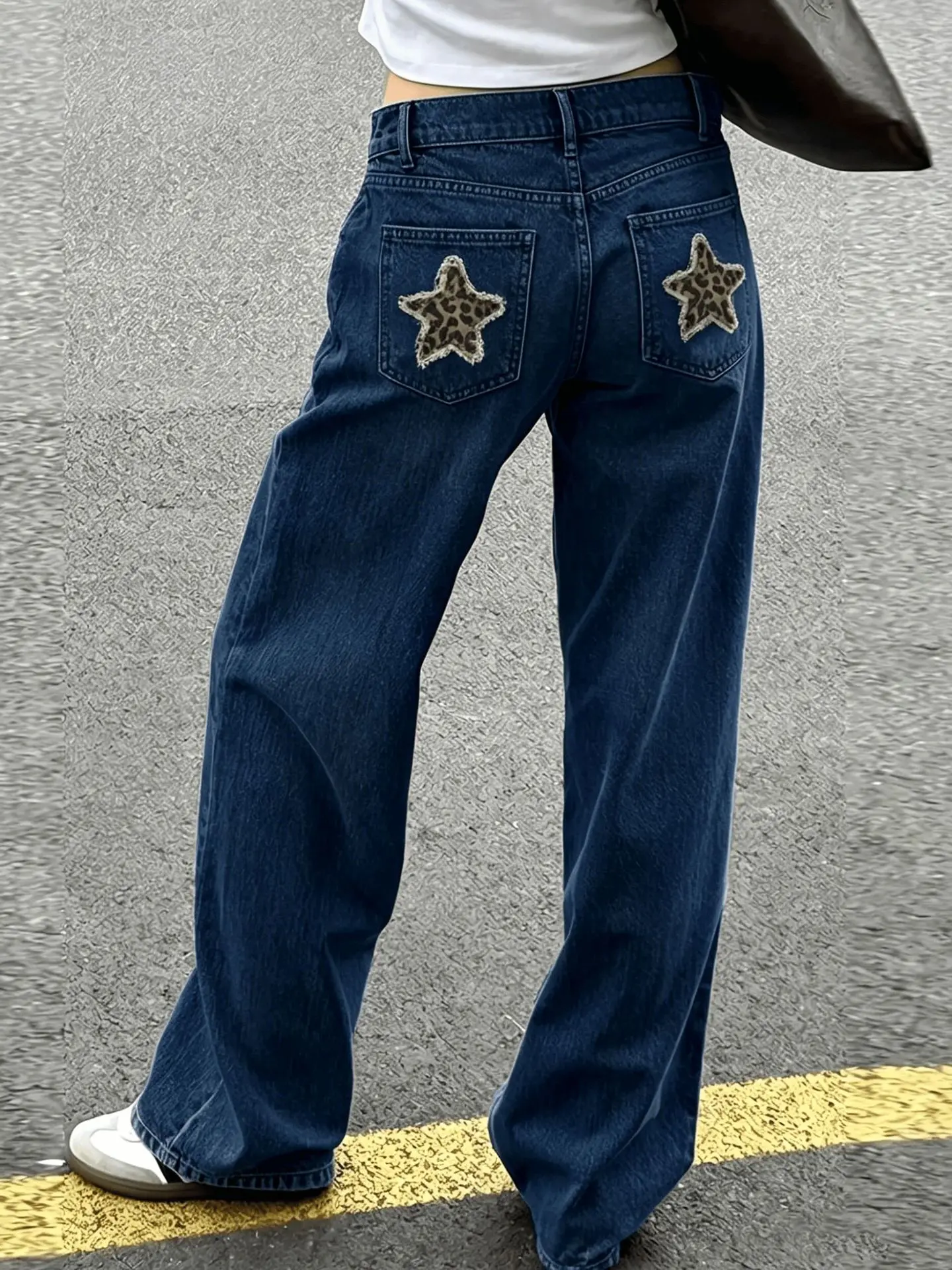 Y2k Star Patchwork Jeans Women Vintage Streetwear Hip Hop Straight Trousers Retro High Waist Gothic Casual Denim Pants