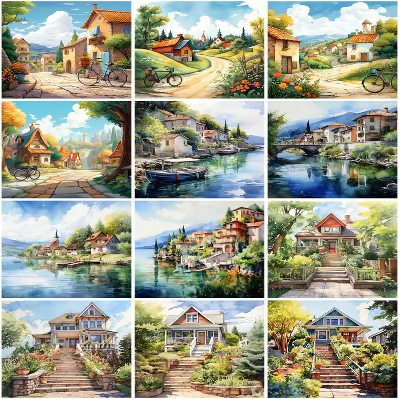 

CHENISTORY DIY Town Landscape Pictures By Number Kits Home Decor Painting By Numbers Drawing On Canvas HandPainted Art Gift