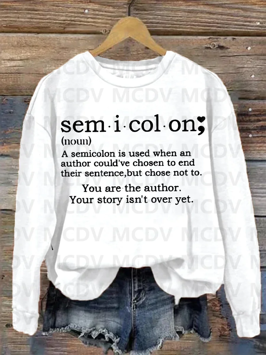 Suicide Prevention Awareness Semicolon Semicolon Print Casual Sweatshirt 3D Printed Women Pullover