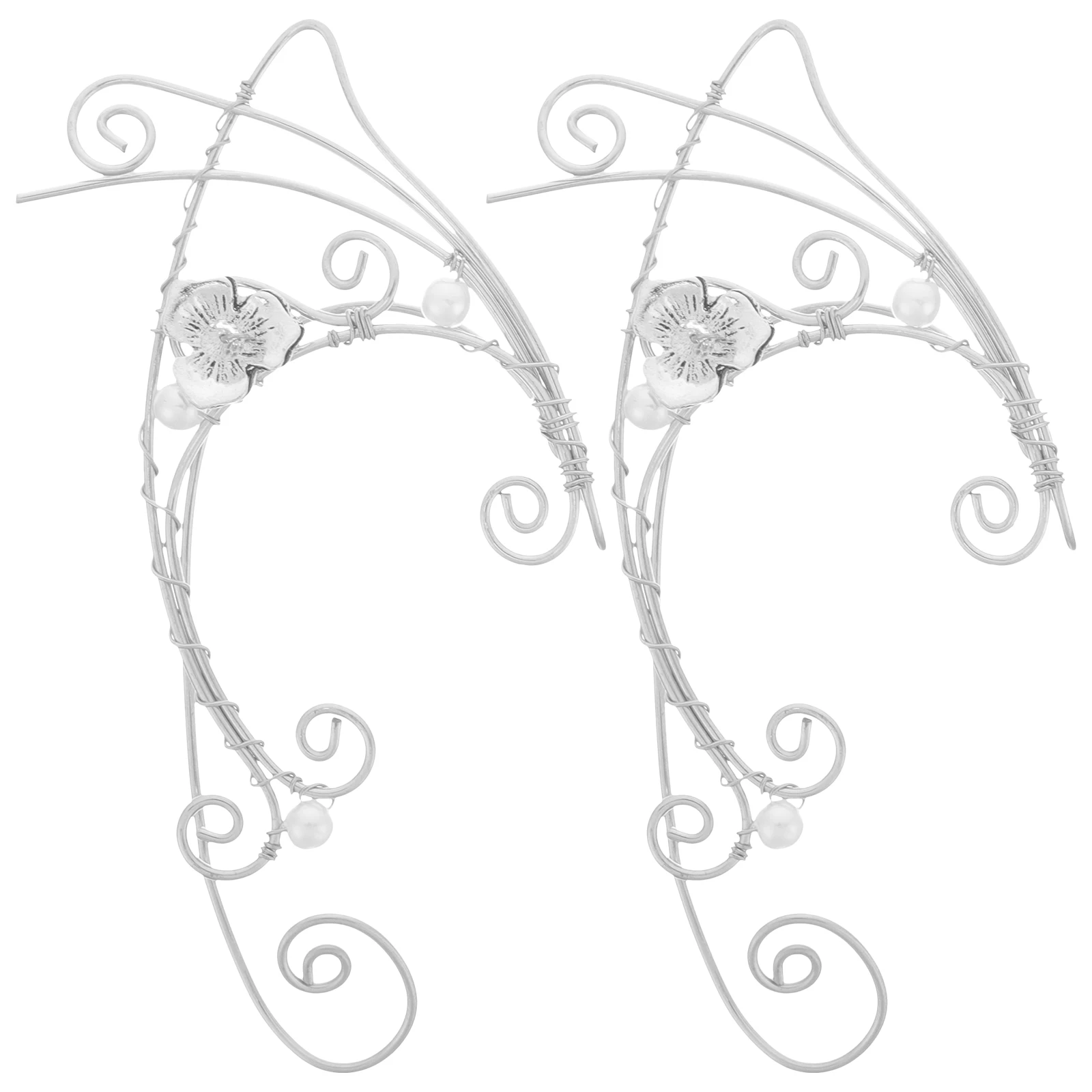 2pcs Copper Clip on Cuffs Non Piercing Lightweight Elf Ear Shape Earrings Halloween Cosplay Accessories Retro Jewelry