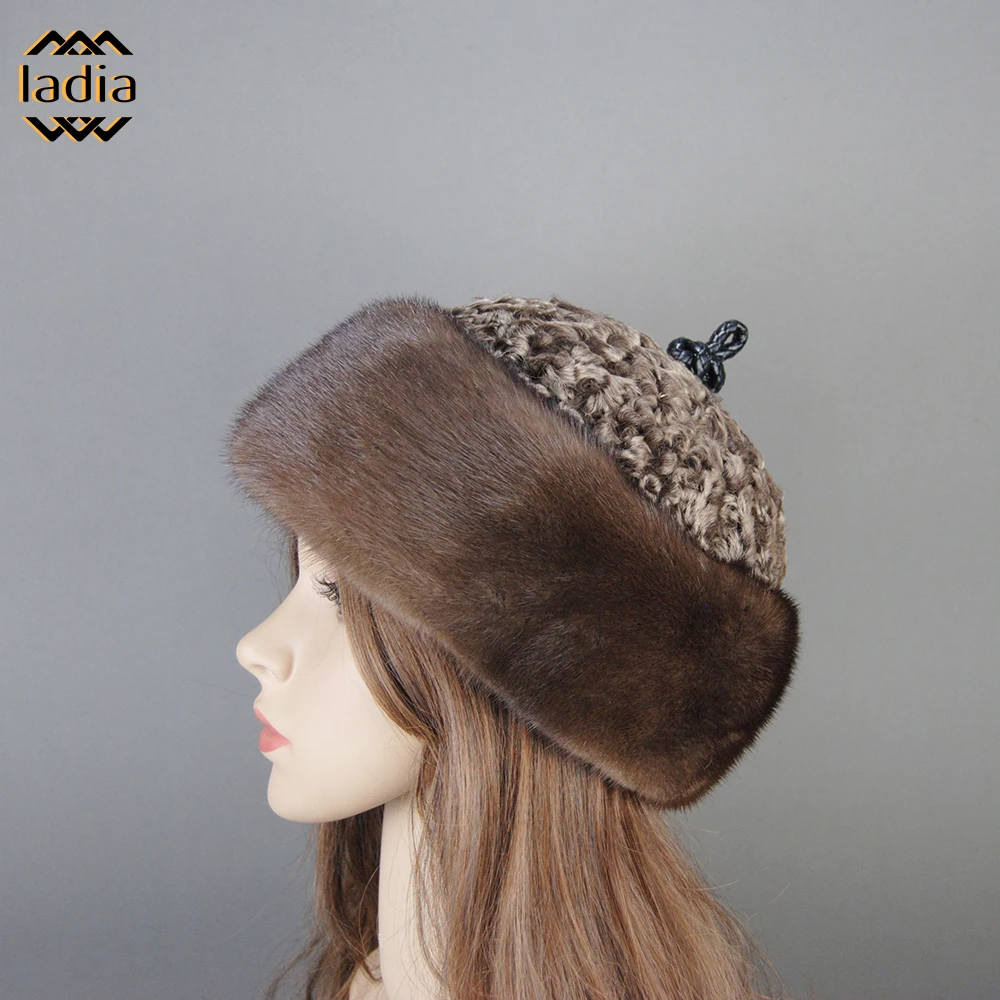 Hot Sale Winter Luxury Unisex Real Genuine Mink With Wool Unisex Fashion Warm Caps Whole Piece Mink Sheep Fur Wool Beanie Hats