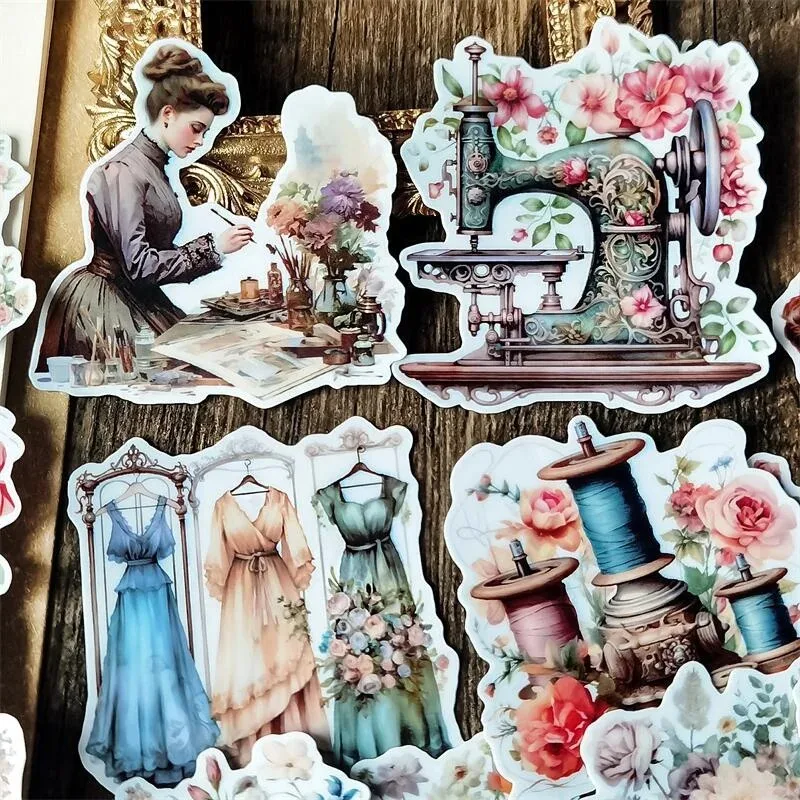 Cute  Hand Account  Retro Victoria Girl Sewing Machine Stickers Girl Phone Case Photo Album DIY Decoration  Material Package