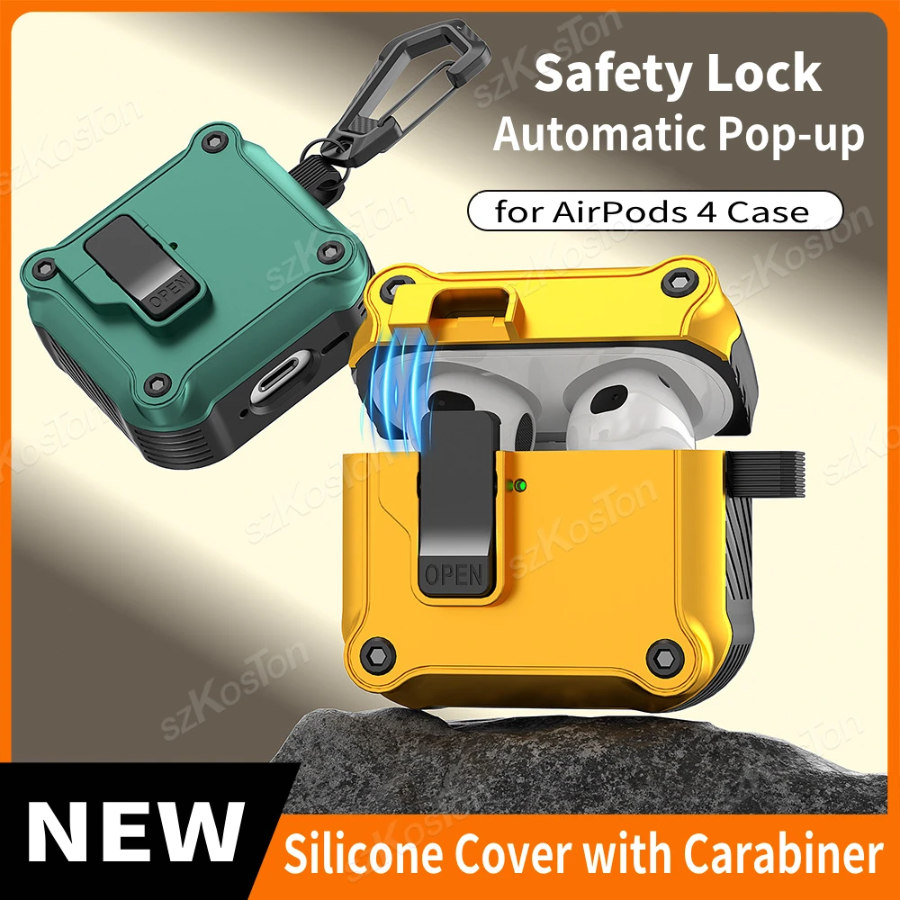 Casing AirPods 4, pelindung silikon anti syok dengan gantungan kunci untuk Apple Airpods 4th