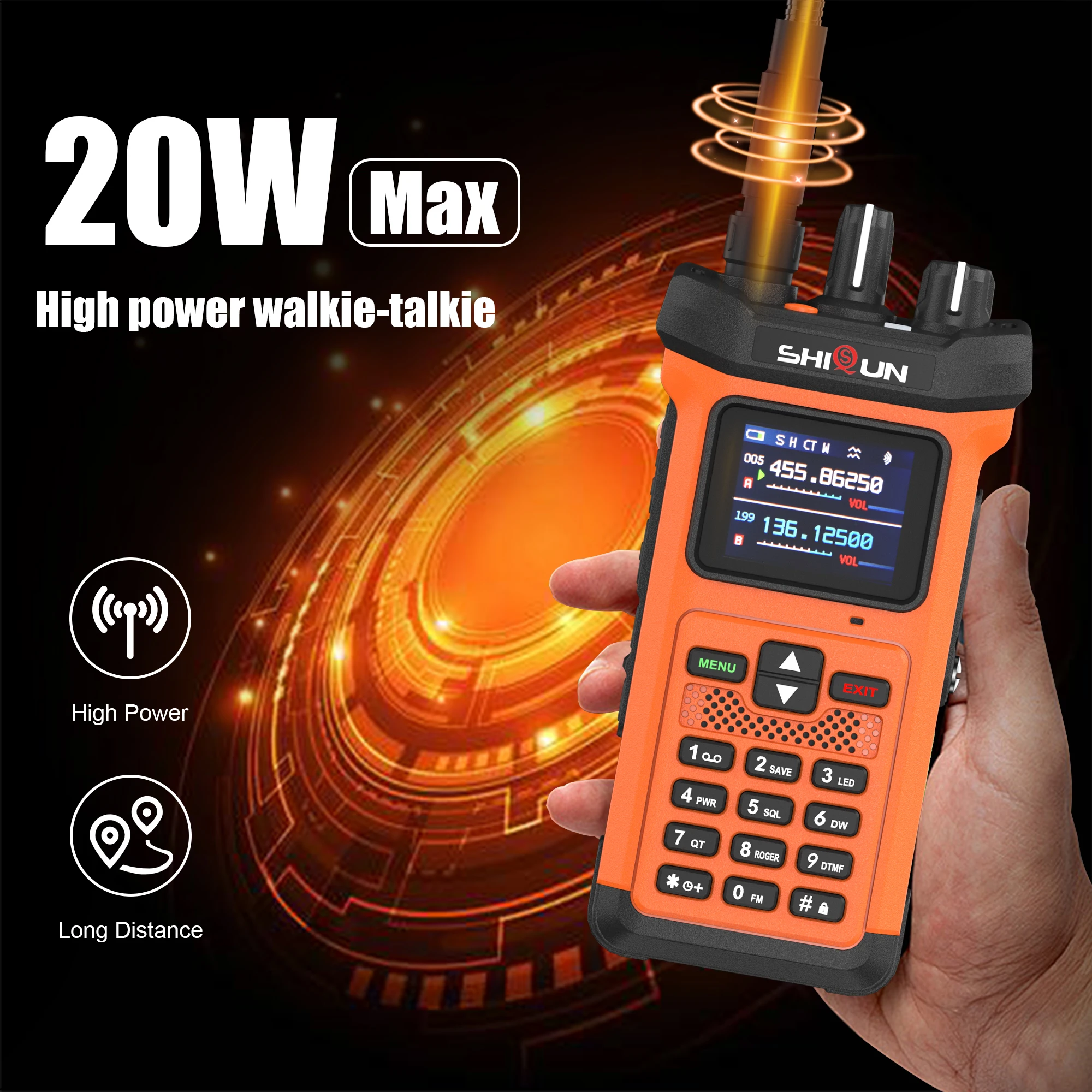 SQ-8500 20W 長距離トランシーバー 周波数ホッピング マルチバンド USB Type-C VOX IP54 アラーム 大容量 FM デュアルバンド ラジオ