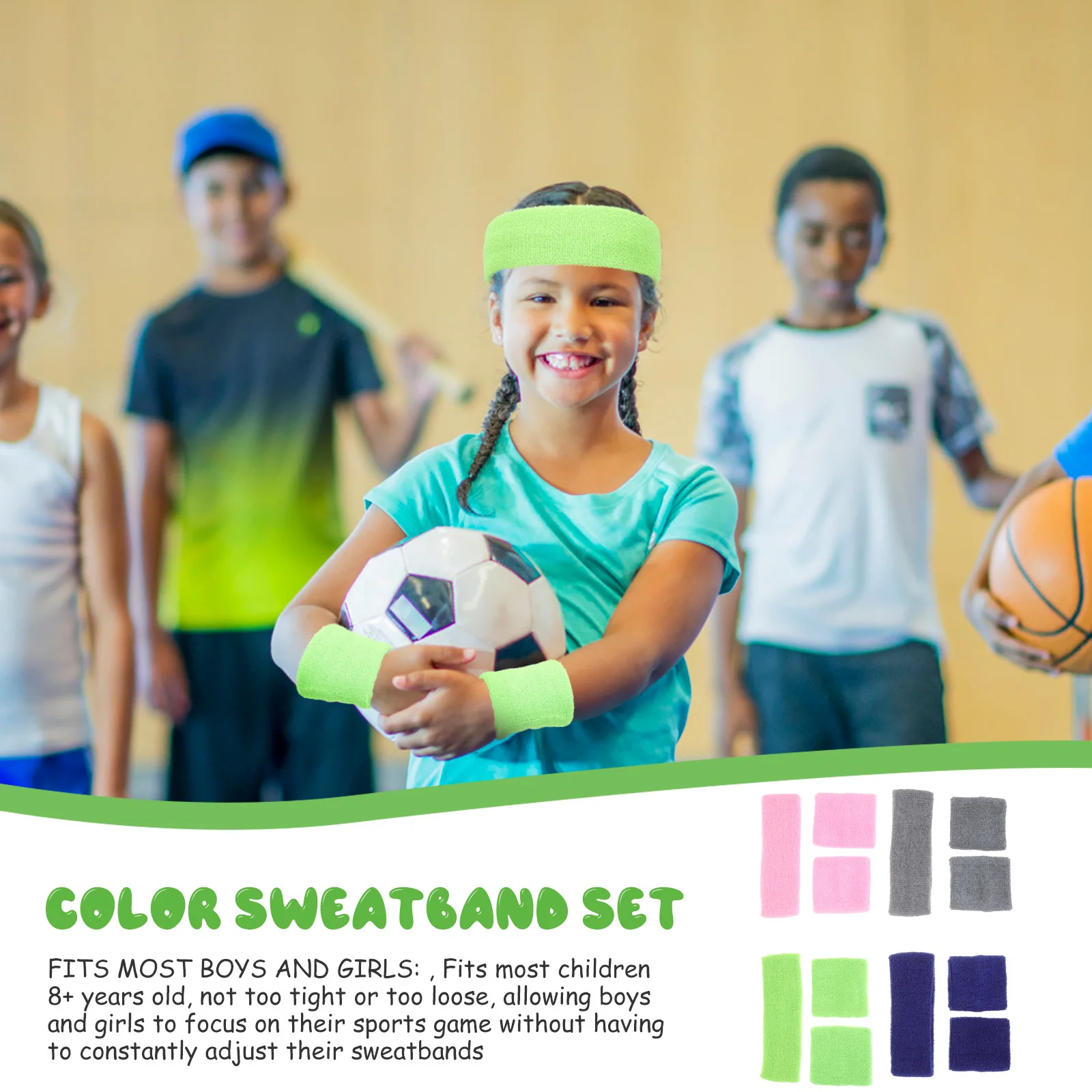 

4Sets Sports Sweatbands Elastic Headband Wristband Set Premium Material Super Absorption Comfortable Wear Basketball