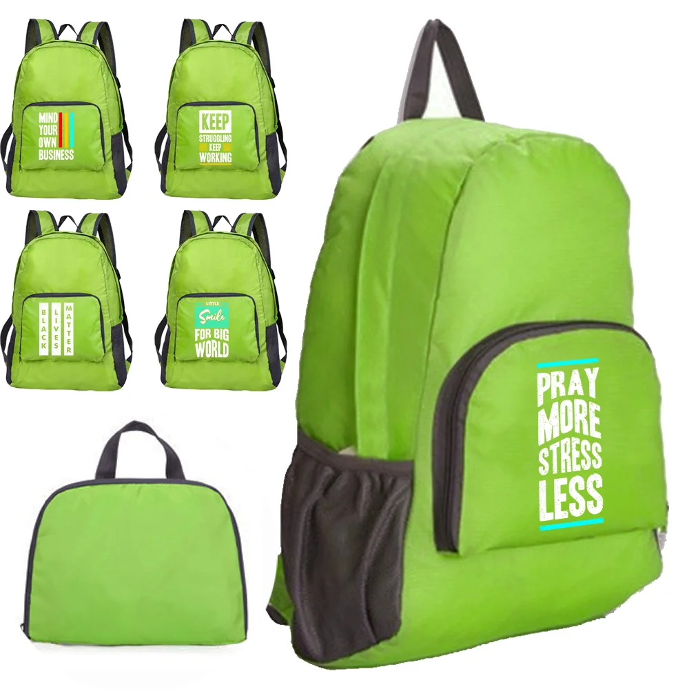 

New Phrase Pattern Printing Folding Hiking Bag Ultra-light Outdoor Cycling Travel Backpack Portable Folding Backpack