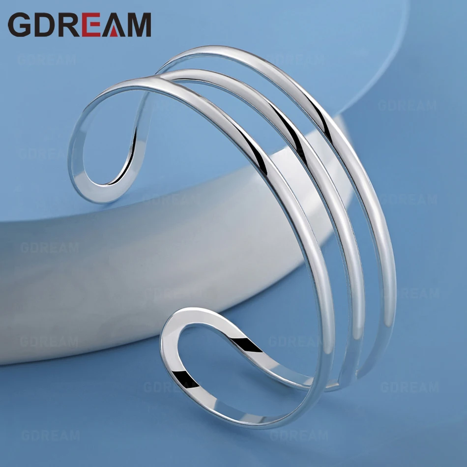 

GDREAM 925 Sterling Silver Three-Line Open Bangle - Unique Gift For Women, Versatile For Events And Jewelry