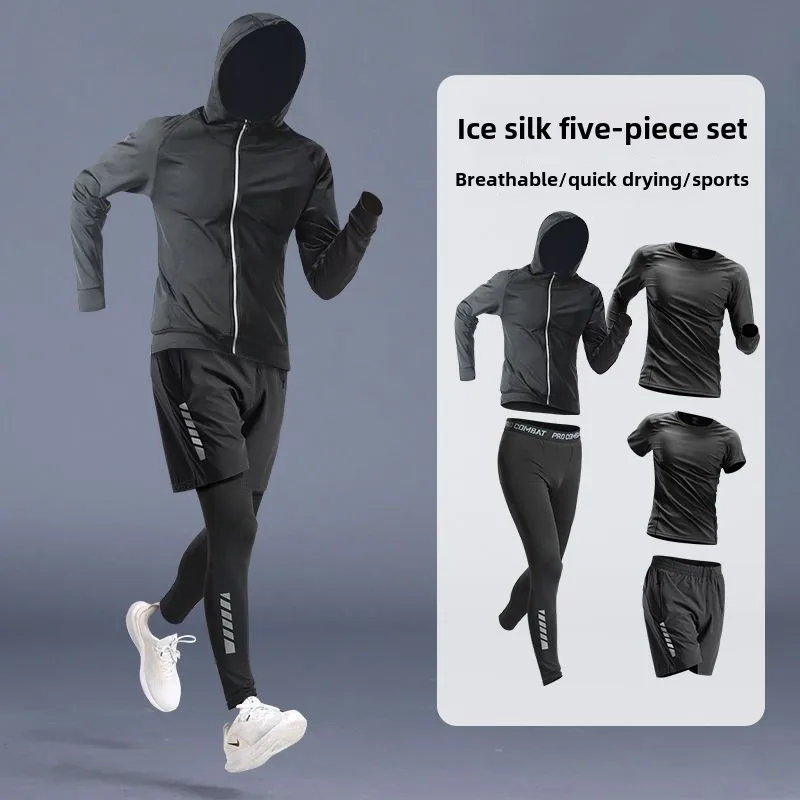 Men's Running and Fitness Set Quick-Dry Tight-Fit Long Sleeve T-Shirts for Ideal for Gym Workouts Basketball Training Cycling