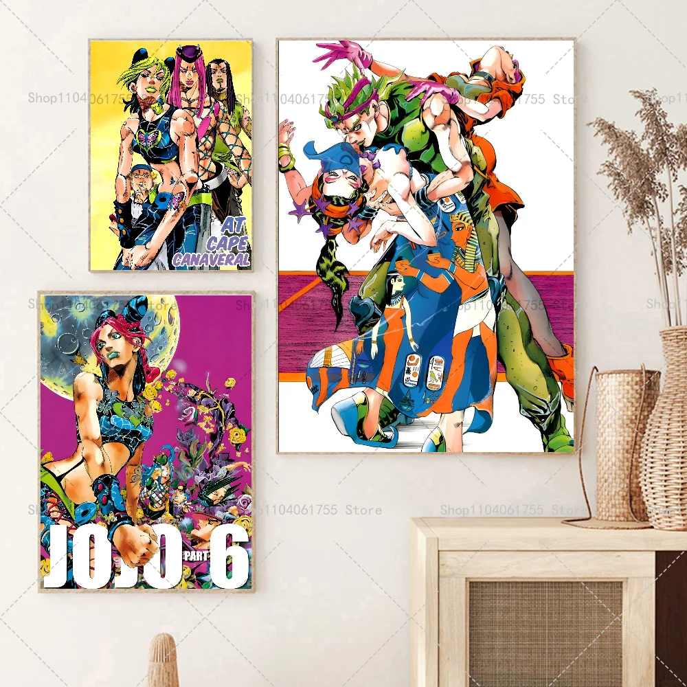 1PC Anime JoJo Bizarre Adventure Poster Self-adhesive Art Waterproof Paper Sticker Coffee House Bar Room Wall Decor