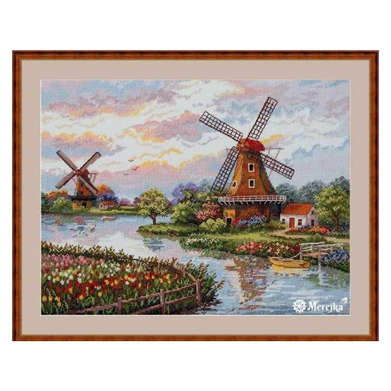 Top Quality Lovely Counted Cross Stitch Kits Dutch Windmills Flowers River Landscape Merejka K-167-