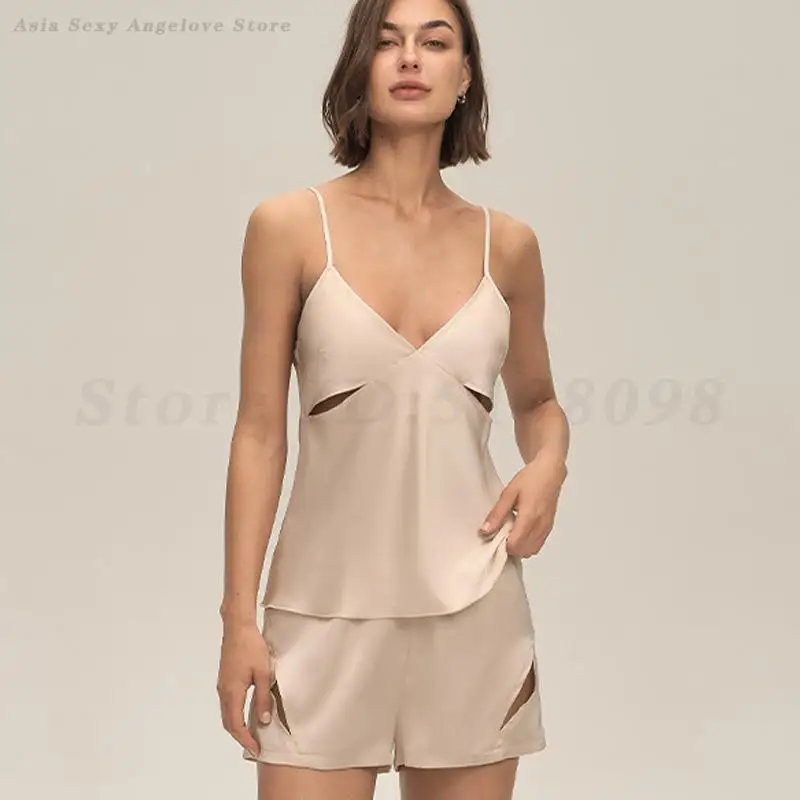 

Women's Pajamas Set Chemise Sleepwear Sexy Hollowed Out Intimate Lingerie Suspender Pijamas Suit Silk Satin Homewear Pyjama