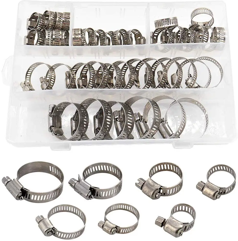 

42 Pcs Hose Clamps,Stainless Steel Hose Clamps,7 Size Pipe Hoop Clamp,Adjustable 8-38mm Range Hose Connectors