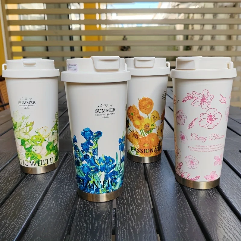 Kaffeetasse Frau 500 ml, Edelstahl-Vakuumflasche mit Strohhalm und Thermobecher zum direkten Trinken