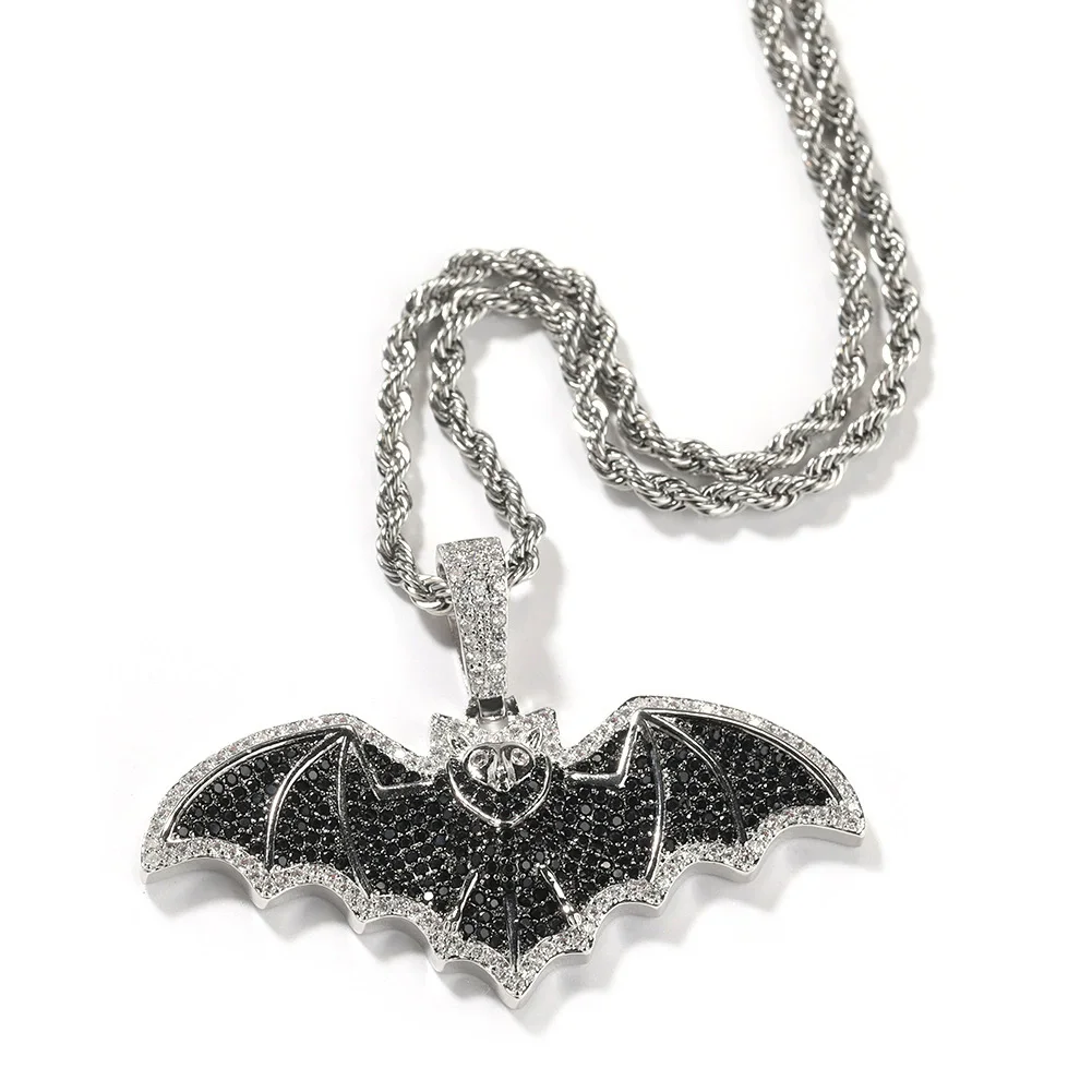 

Men's and women's necklaces plated with platinum, zircon, animal, black, bat, hip-hop, rock, fashion, jewelry, party accessories