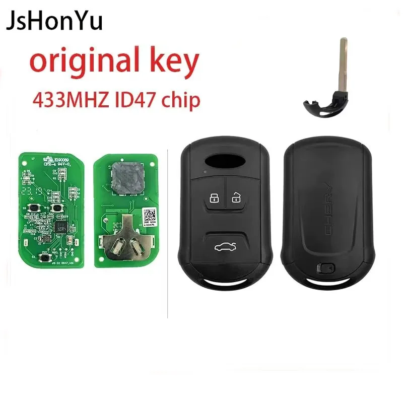 

JsHonYu 434MHz FSK ID46 HITAG2 7953 Chip Smart Remote Key for Chery Tiggo 5 7 8 Arrizo 5 6 7 3 Button Keyless Entry Fob