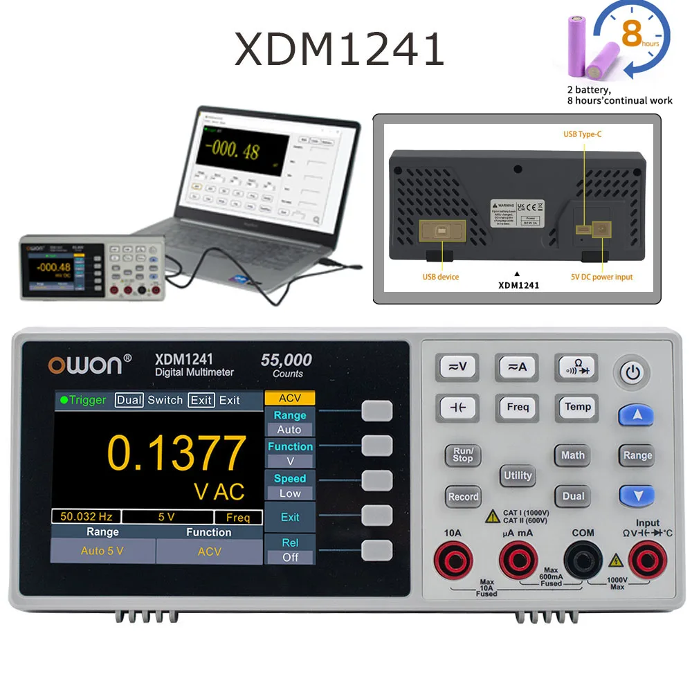 Owon XDM1241/XDM1041 Digital Desktop Multimeter 55000 Counts True RMS DC/AC Voltmeter Ammeter  HZ Temp USB Bench Multimeters