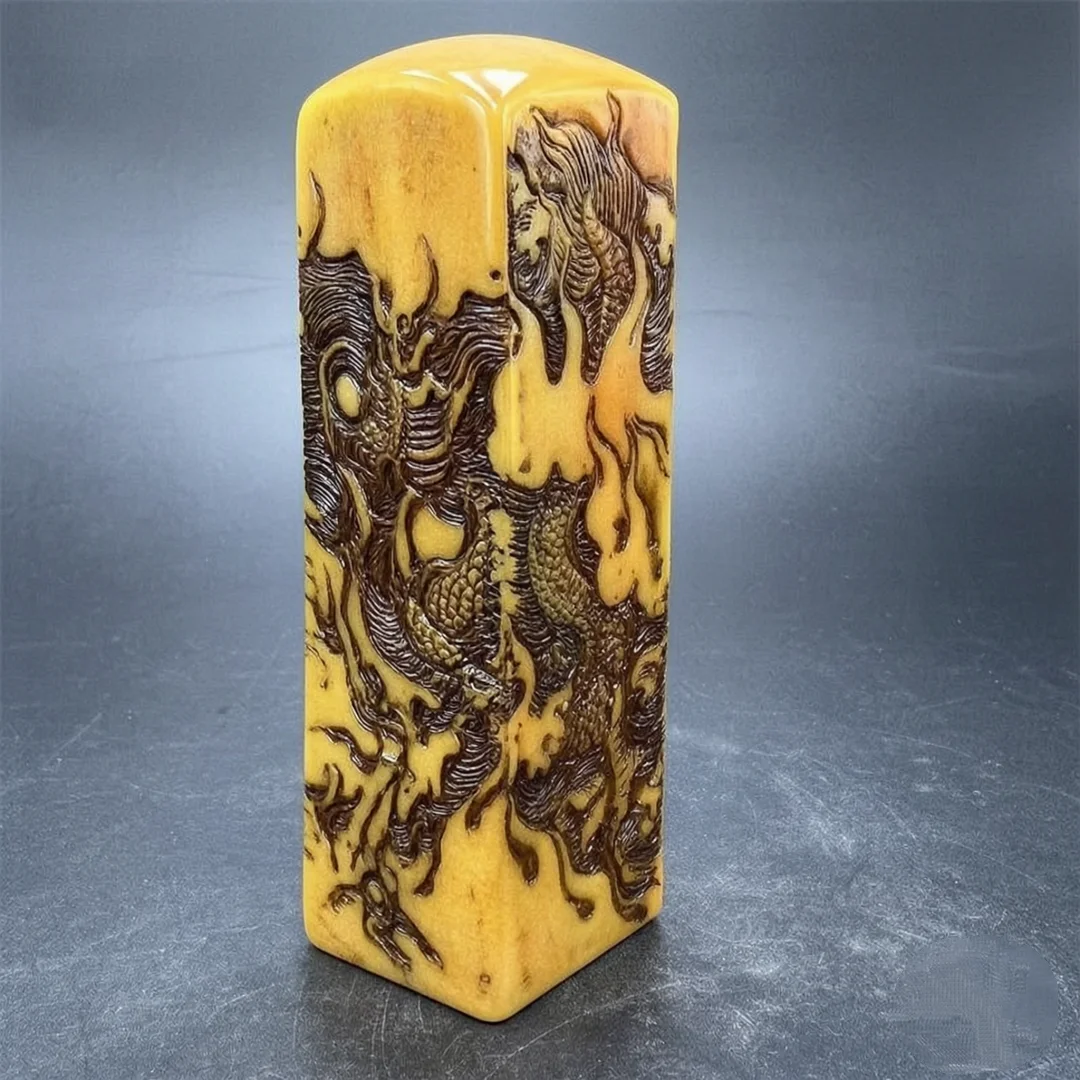 Exquisite Dragon Carved Square Stamp Retro Imitation Shoushan Stone Art Creative Desktop Paperweight  Bookshelf Ornament