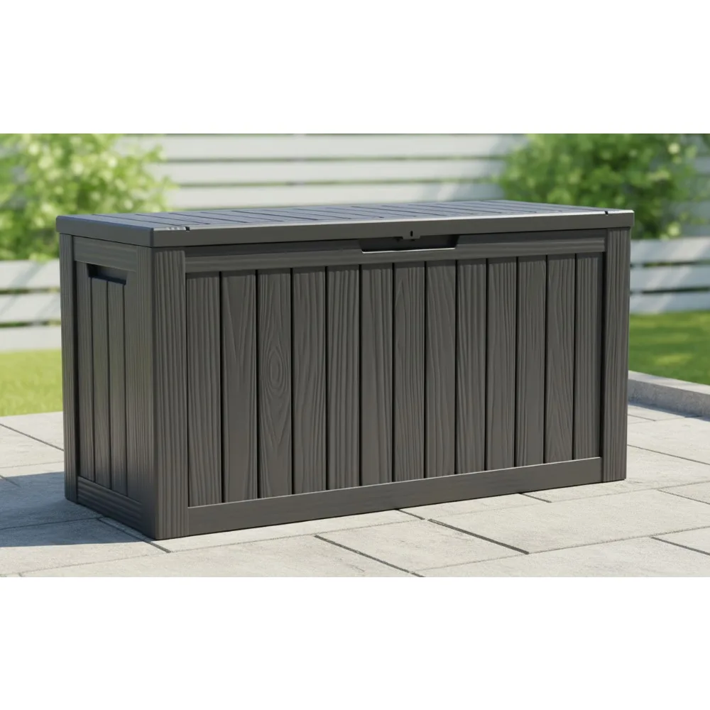 

80 Gallon Waterproof Outdoor Storage Box, Lockable Resin Deck Box for Garden Tools & Pool Accessories, Black