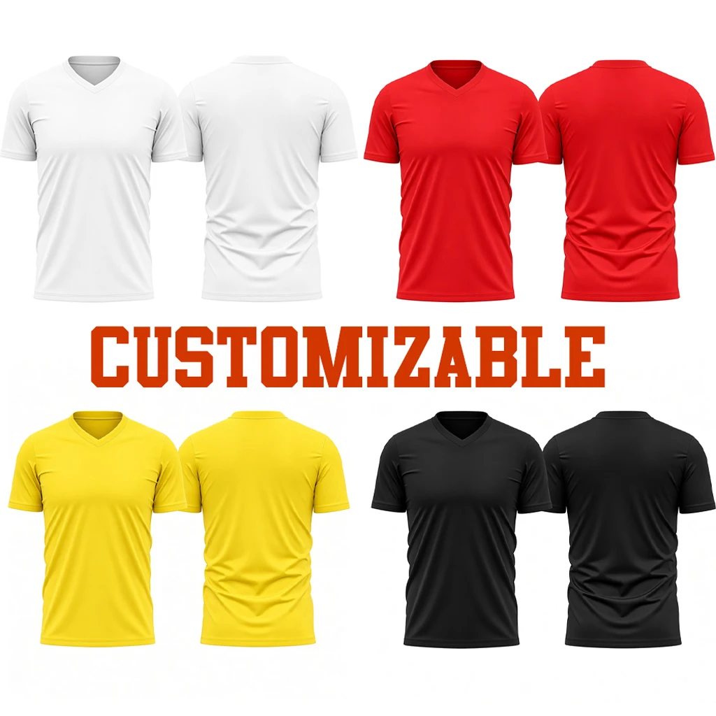 Customizable Men V-Neck Quick Dry T-shirt Solid Color Short Sleeve Sports Jersey DIY Logo Name PatternPrint Running Fitness Tees