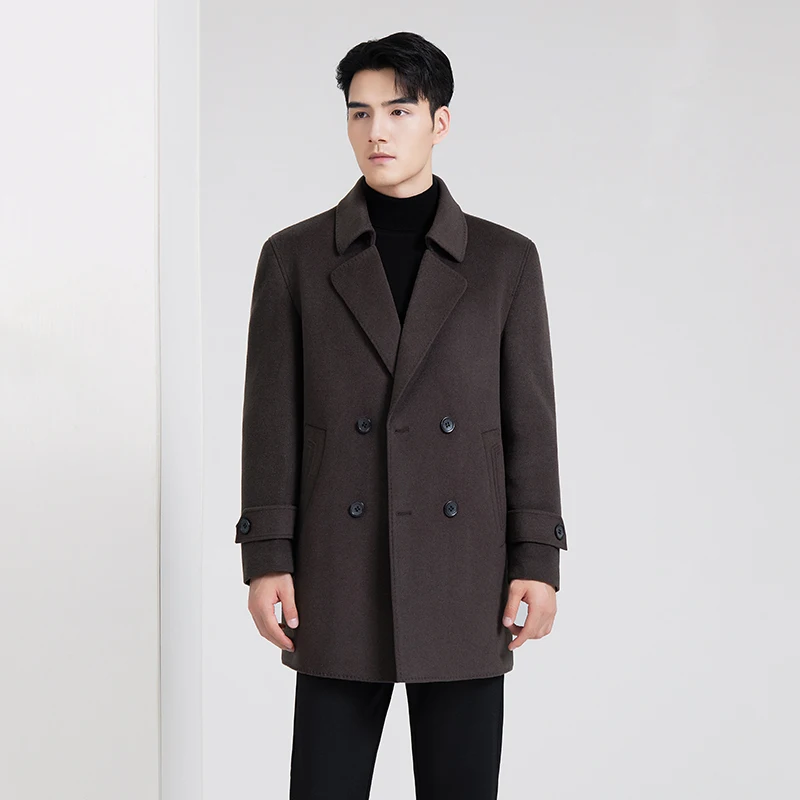 

Winter Men Timeless Cashmere Essential Coat With Detachable Puff Goose Down Vest Lining Wool Overcoat Classic Black Brown Attire