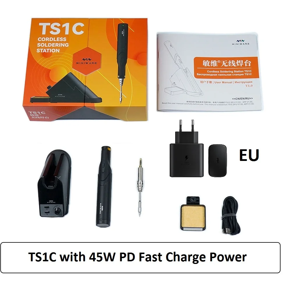 TS1C MINIWARE stasiun kontrol Solder nirkabel, pena Solder Mini 45W PD Super kapasitor isi ulang SMD perbaikan