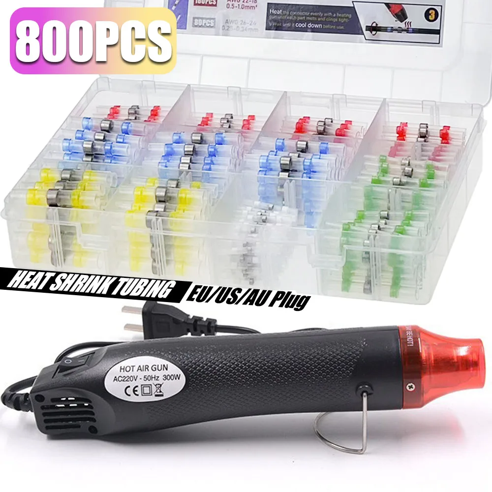800/430/50PCS Heat Shrink Butt Waterproof Solder Seal Wire Cable Splice Terminal Kit Crimp Terminals Electrical with Hot Air Gun