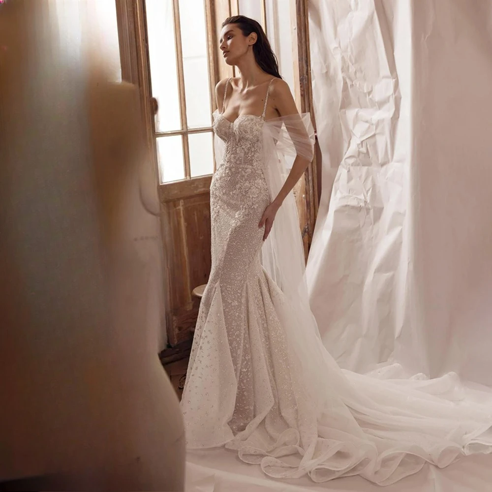 Customized Elegant Spaghetti Straps Sweetheart Sequined Ribbon Applique Wedding Dress Bridal Gown Vestidos De Novia Custom Fit