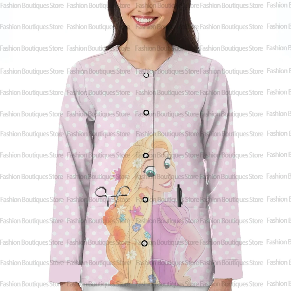 Disney Tangled Rapunzel Long Sleeve Dental Dental Uniform Frosted Round Neck Dental Uniform for Autumn and Winter