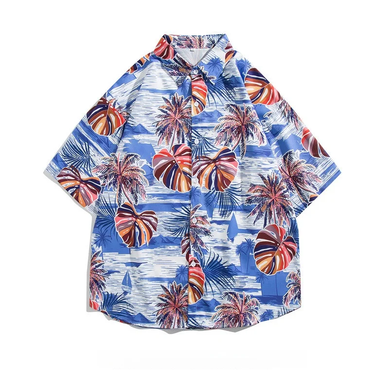 Men's Summer Seaside Surfing Short Sleeve Floral Shirt Hawaiian Beach Travel Loose Casual Handsome Half Sleeve Printed Shirt