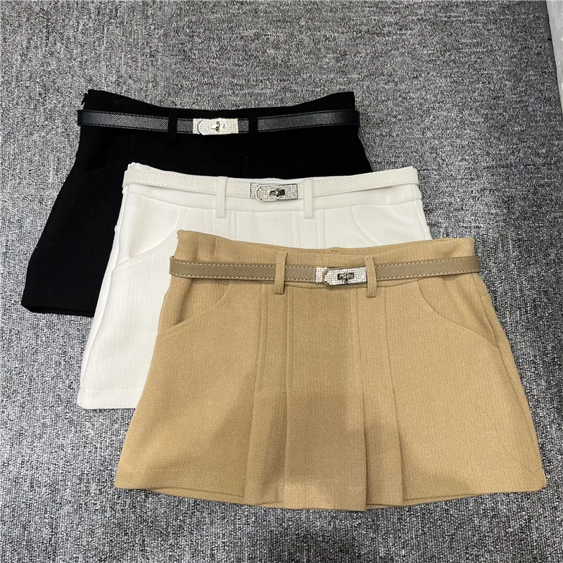 

High Waist A-Line Skirt Anti-Light Small Size Casual Pleated Short Skirt Slimming Polyester Fabric Daily Wear