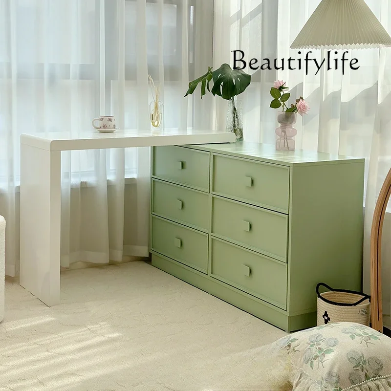 

Six-chest cabinet dresser integrated cream wind solid wood makeup table modern simple storage cabinet corner