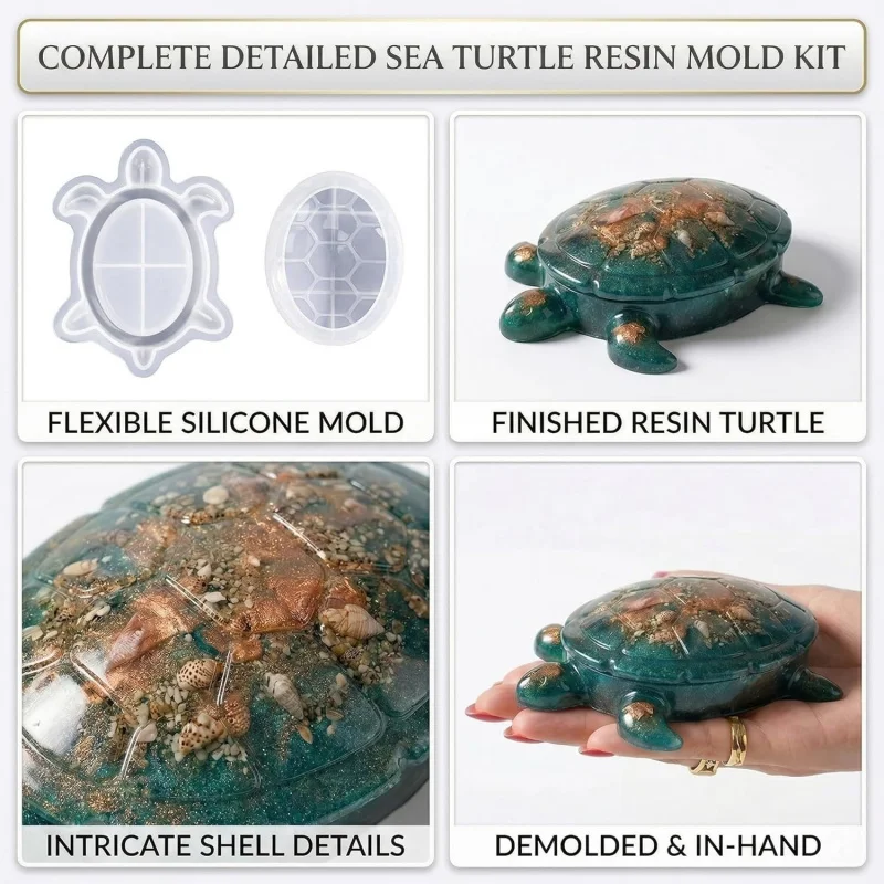 1 Plastic turtle storage box with lid resin mold， 3D Marine Animal Silicone Mold，For use in epoxy resin casting DIY Artistic cra