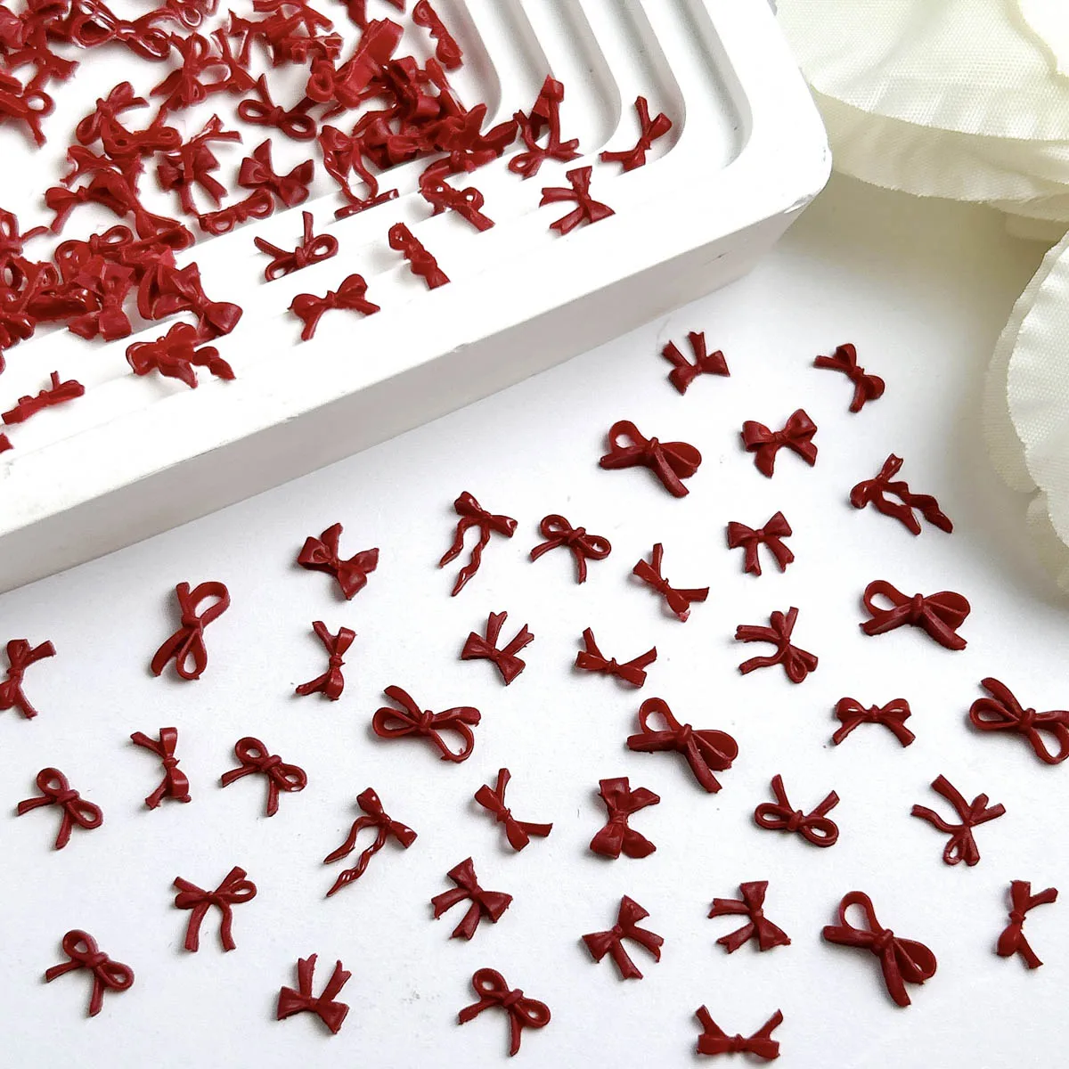 

60PCS Glossy Wine Red Bowknots Series Resin Nail Art Decorations Sweet Creative Ribbon Bow Tie Nail Charms DIY Princess Nails