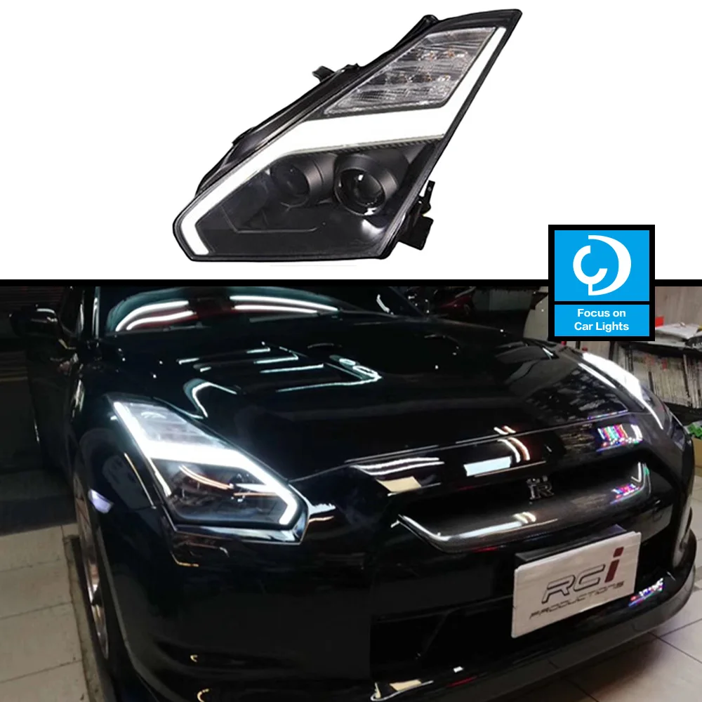 

Car Front Headlight for Nissan GT-R 2009-2017 GTR Fiesta LED HeadLamp Styling Dynamic Turn Signal Lens Automotive Accessories