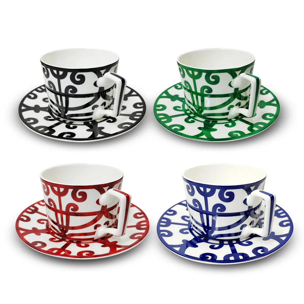 

New Wrought Iron Coffee Cups and Saucers Set Ceramic Creative Coffee Cups and Saucers Simple Coffee Cups Tea Cup Set